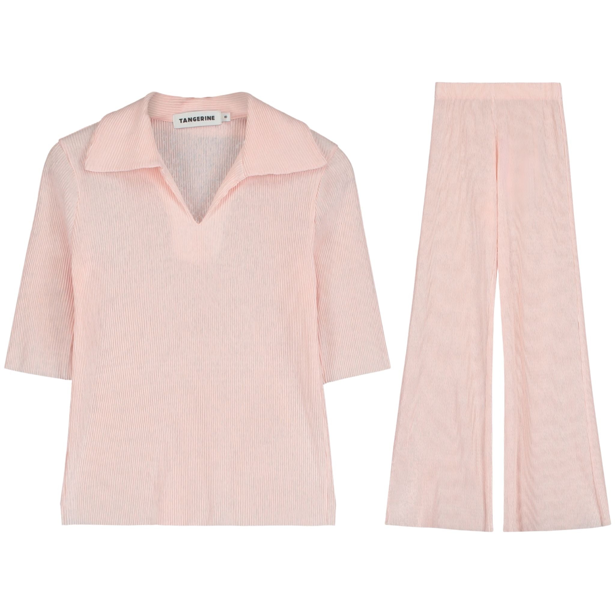 Rib Polo & Rib Trouser Set – Pink