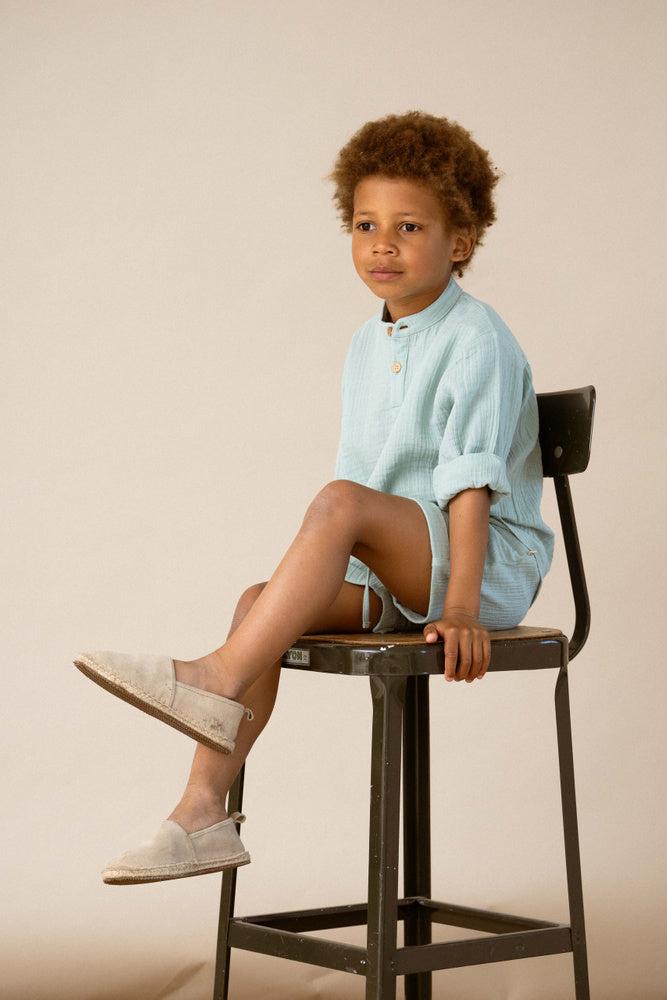 Boys Button Up Shirt & Muslin Bermuda – Mint