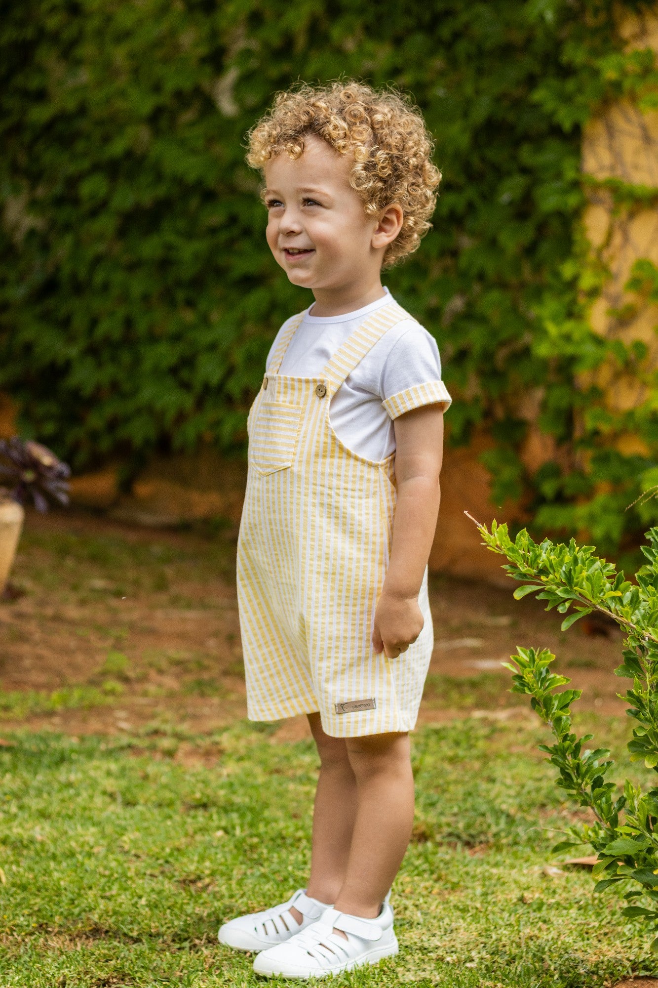Yellow Striped Shirt & Dungaree Set
