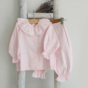 Pink Striped Frilly Collar Loungewear