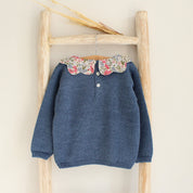Knitted Sweater with Flower Collar