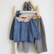 Knitted Sweater with Flower Collar