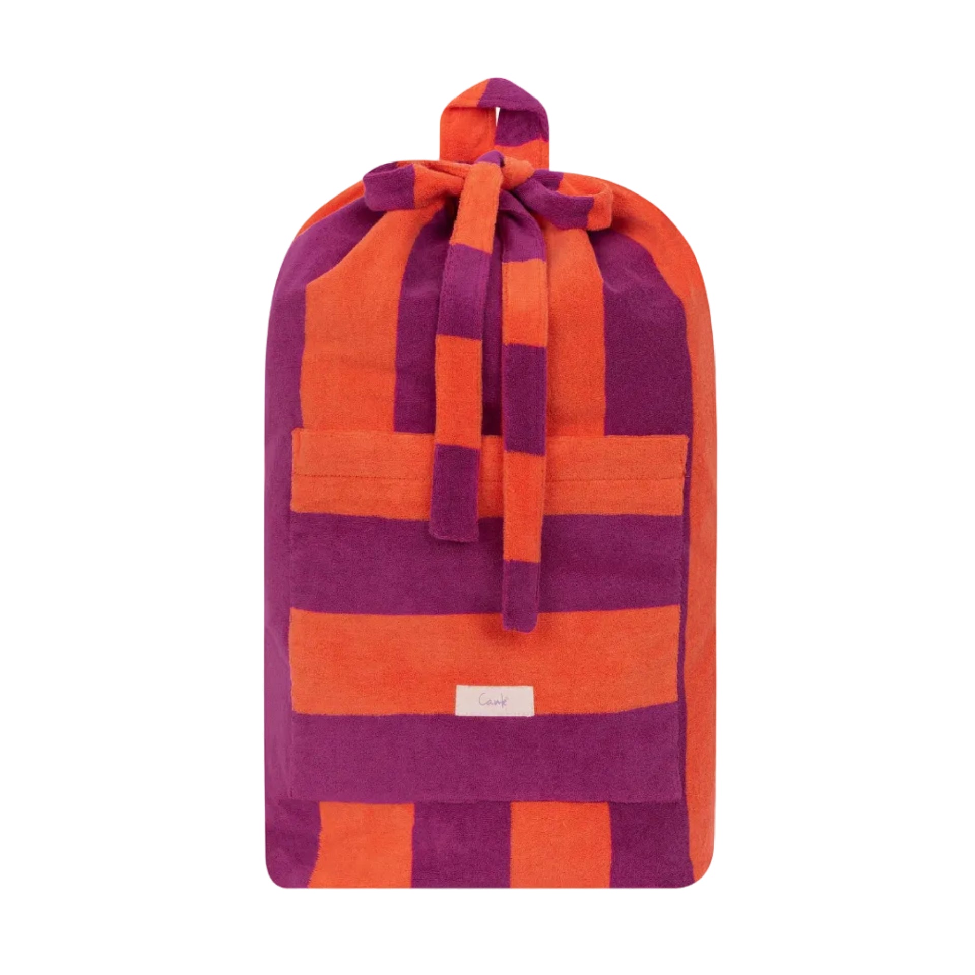 Purple and orange checkered bag on a white background