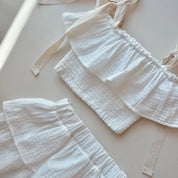 Muslin Cropped Ruffle Top & Mid Length Skirt Set