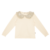 Collar Tee in Cream & Shimmer Gold