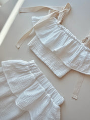 Muslin Cropped Ruffle Top & Mid Length Skirt Set