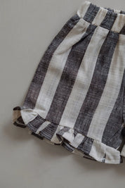 Linen Striped Shorts in Charcoal
