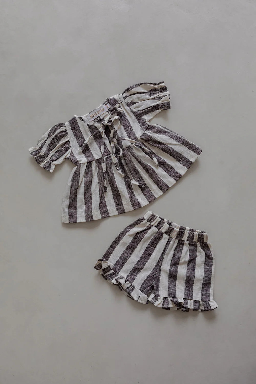 Linen Striped Shorts in Charcoal