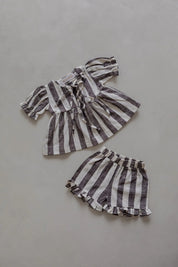 Linen Striped Shorts in Charcoal