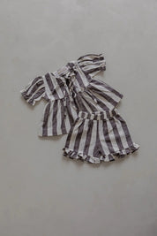 Linen Striped Top in Charcoal