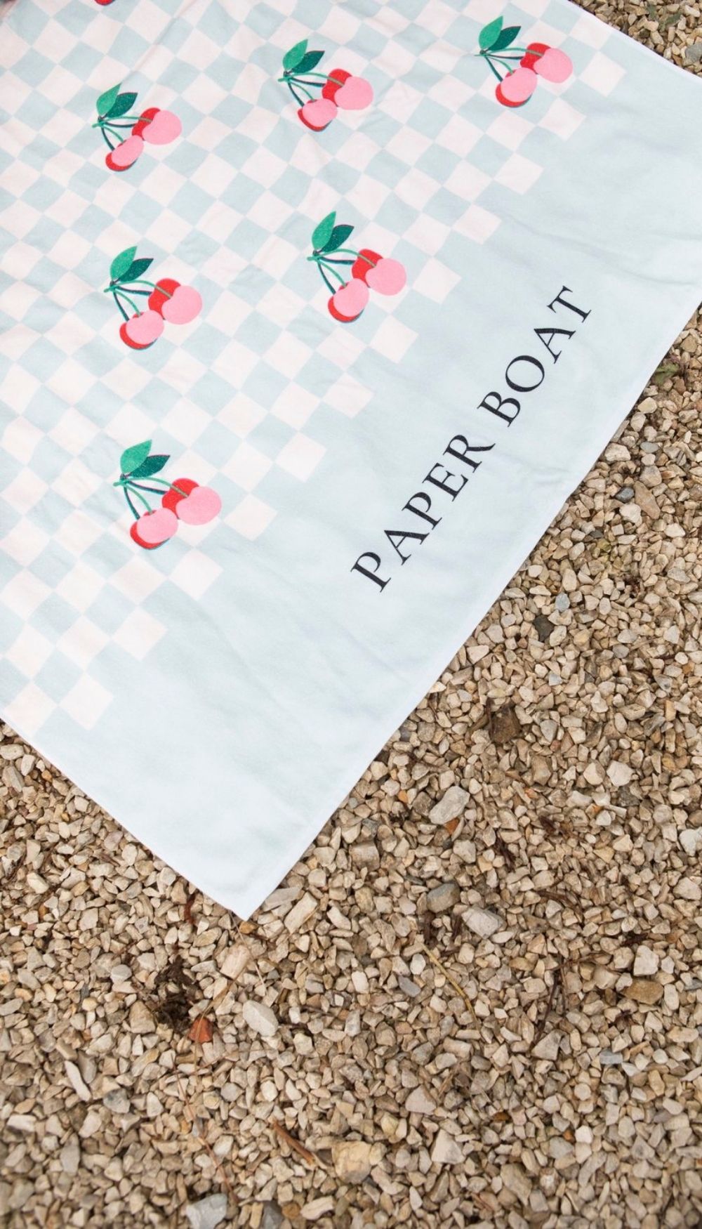 Beach Towel – Cherries Squares (Velvet/Terry)