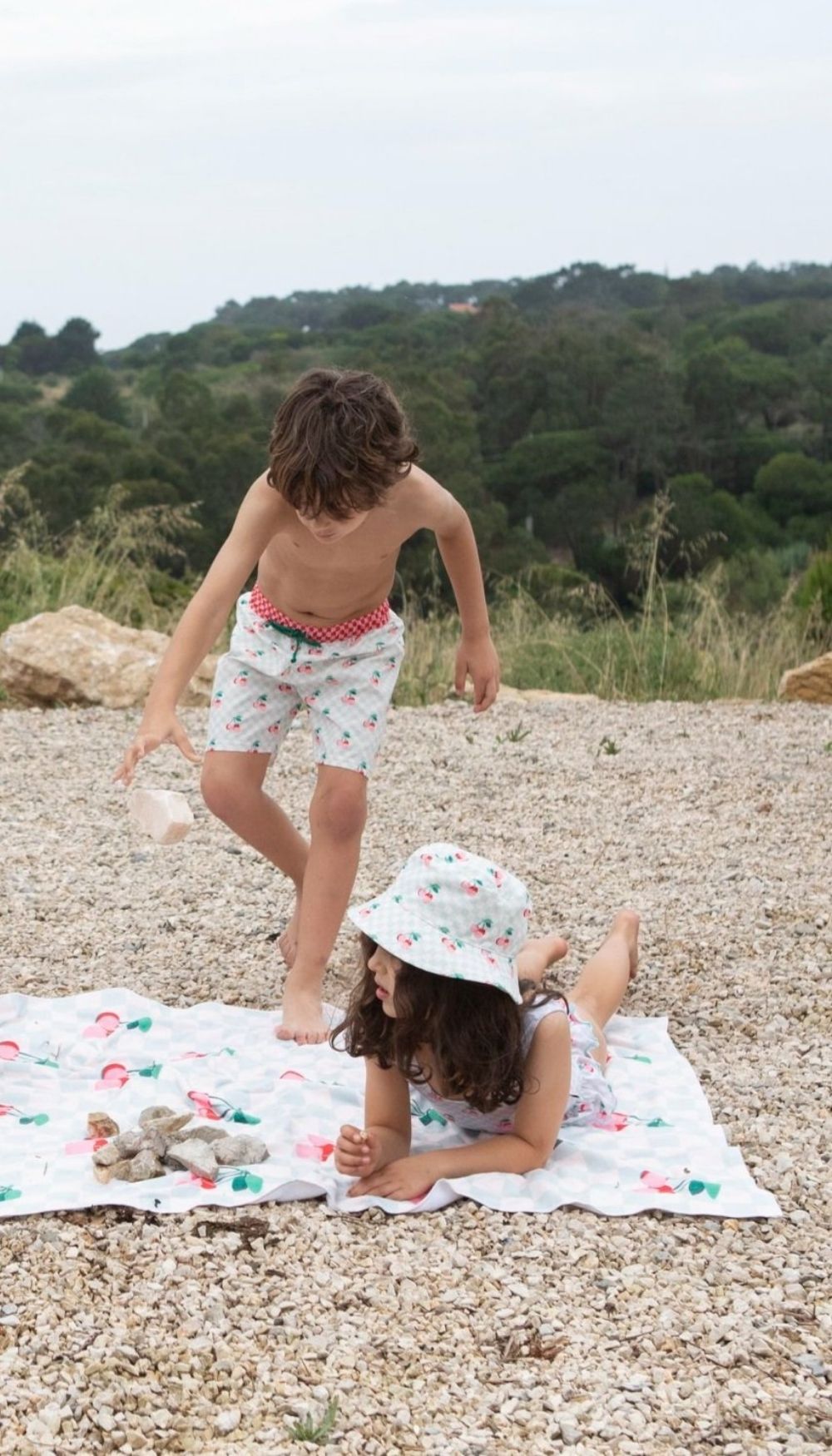 Beach Towel – Cherries Squares (Velvet/Terry)