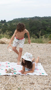 Beach Towel – Cherries Squares (Velvet/Terry)