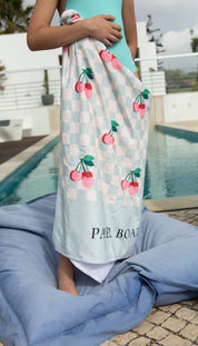 Beach Towel – Cherries Squares (Velvet/Terry)