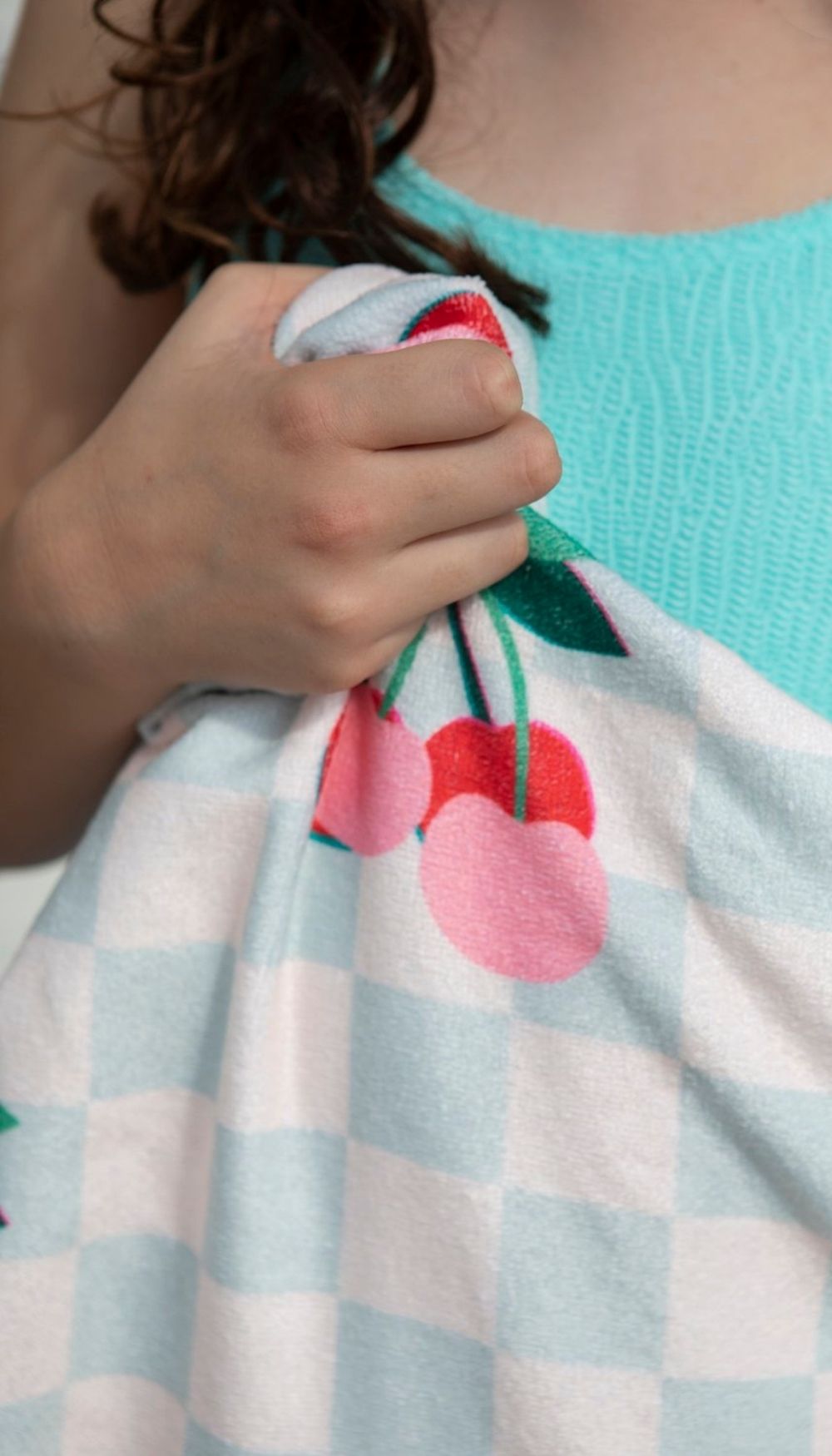 Beach Towel – Cherries Squares (Velvet/Terry)