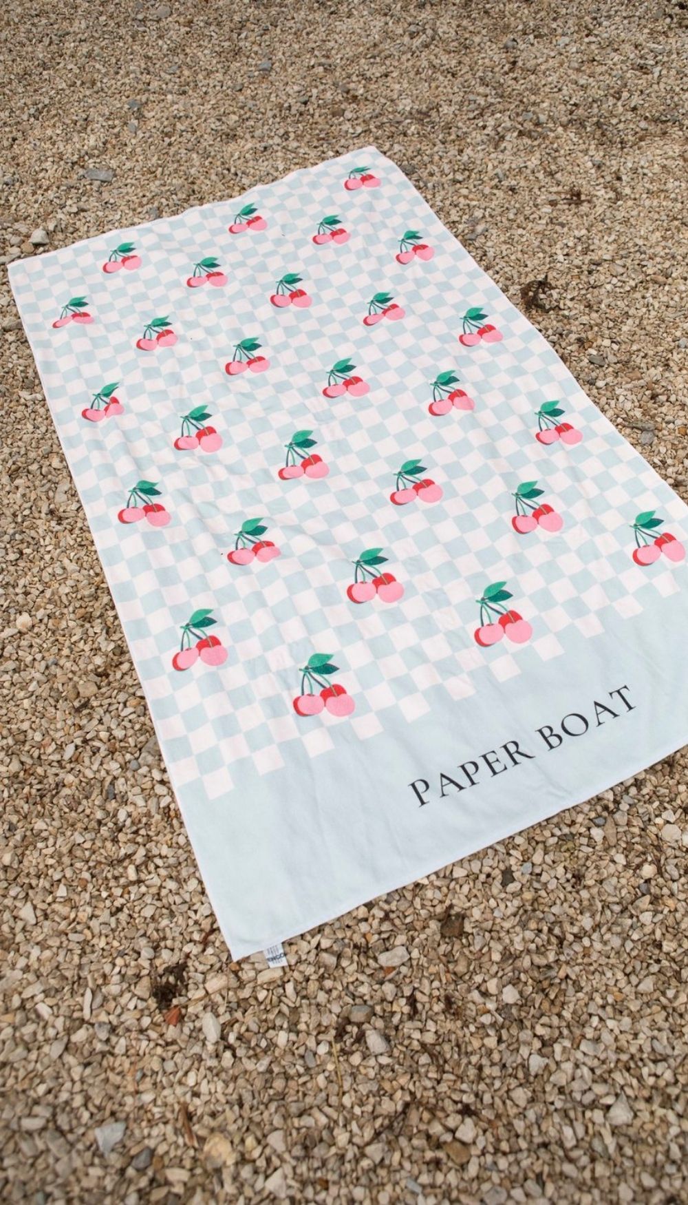 Beach Towel – Cherries Squares (Velvet/Terry)