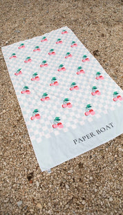 Beach Towel – Cherries Squares (Velvet/Terry)