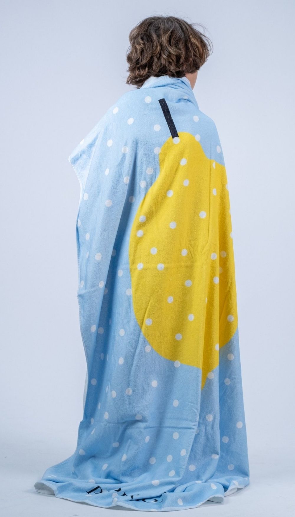 Beach Towel – Blue Dots with Lemon (Velvet/Terry)