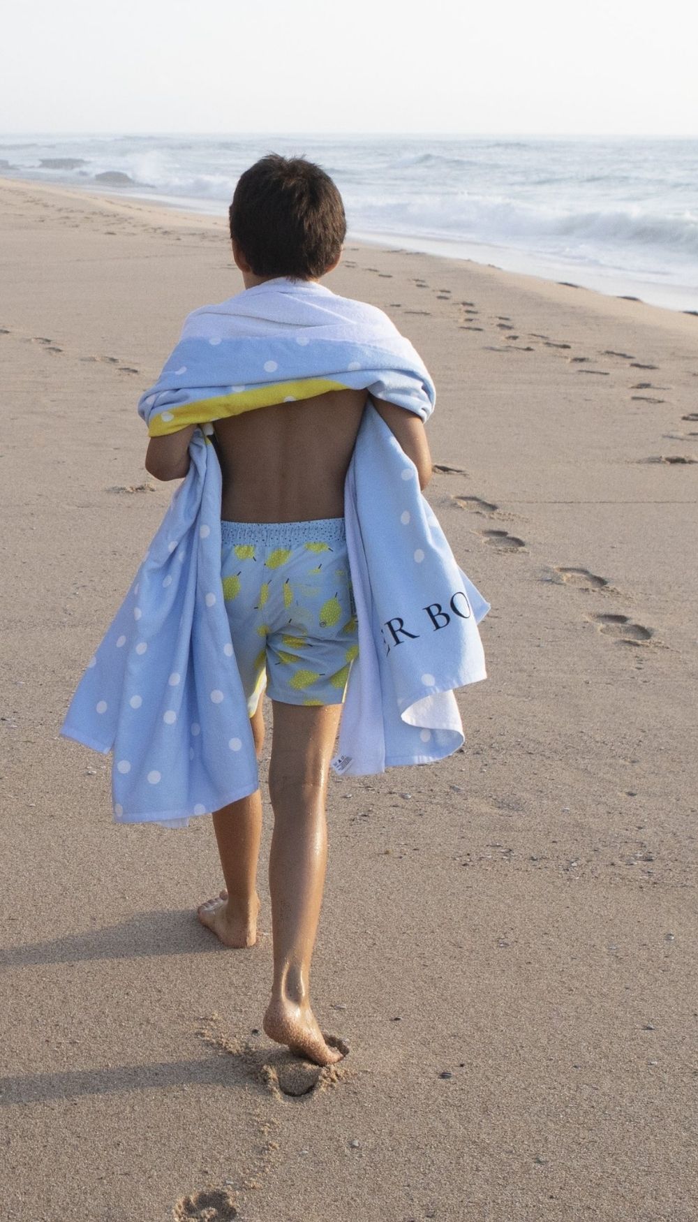 Beach Towel – Blue Dots with Lemon (Velvet/Terry)