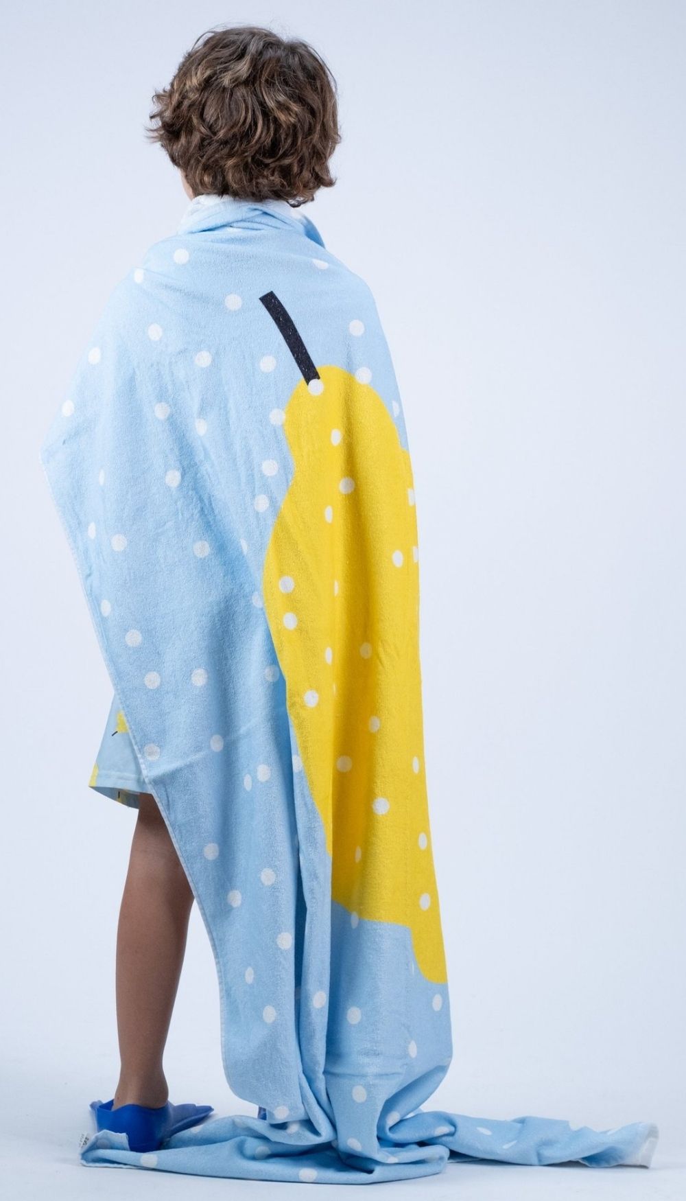 Beach Towel – Blue Dots with Lemon (Velvet/Terry)