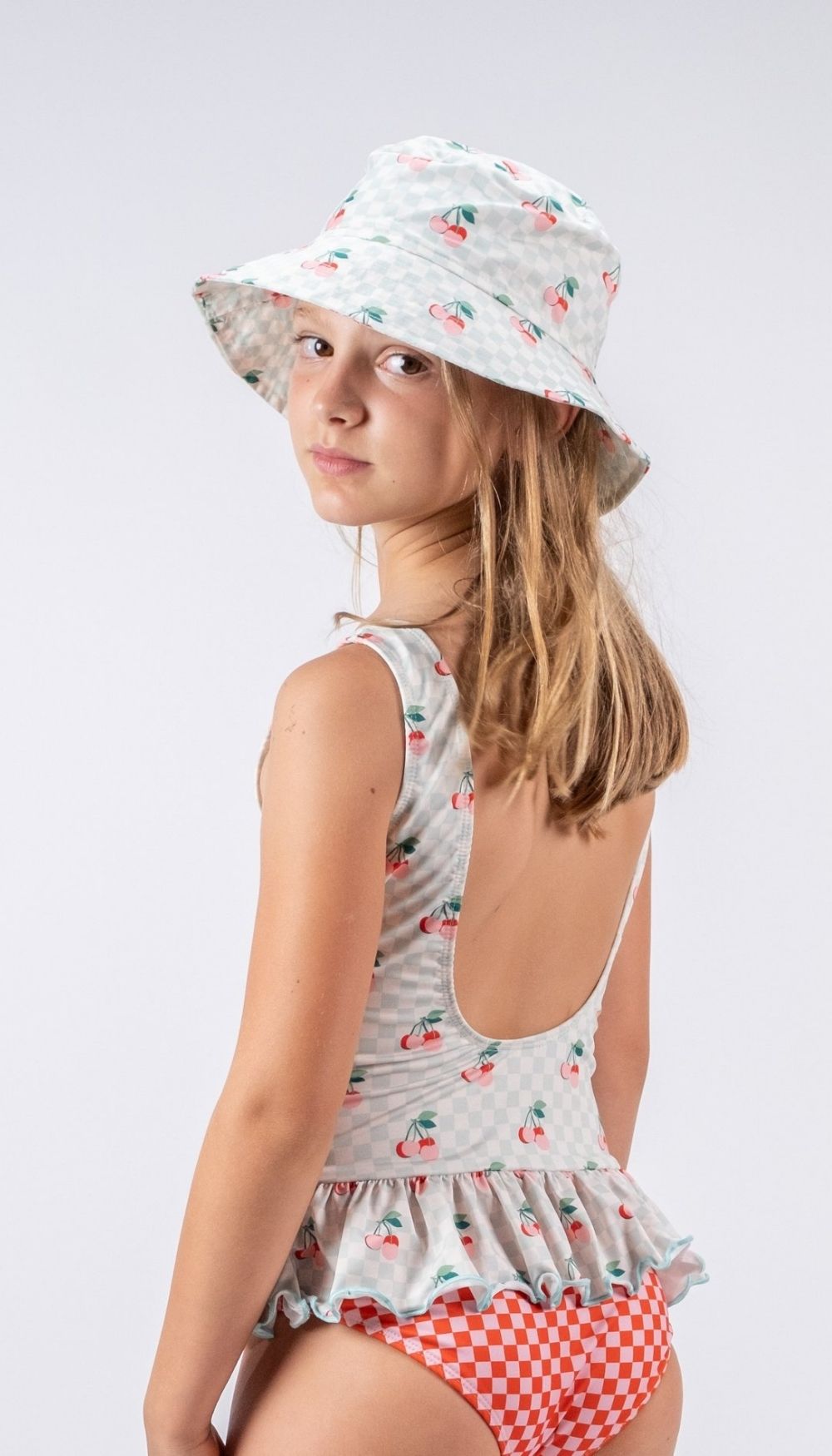 Bucket Hat – Cherries Squares