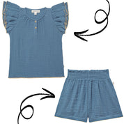 Butterfly Top & Girls Muslin Shorts Set – Indigo