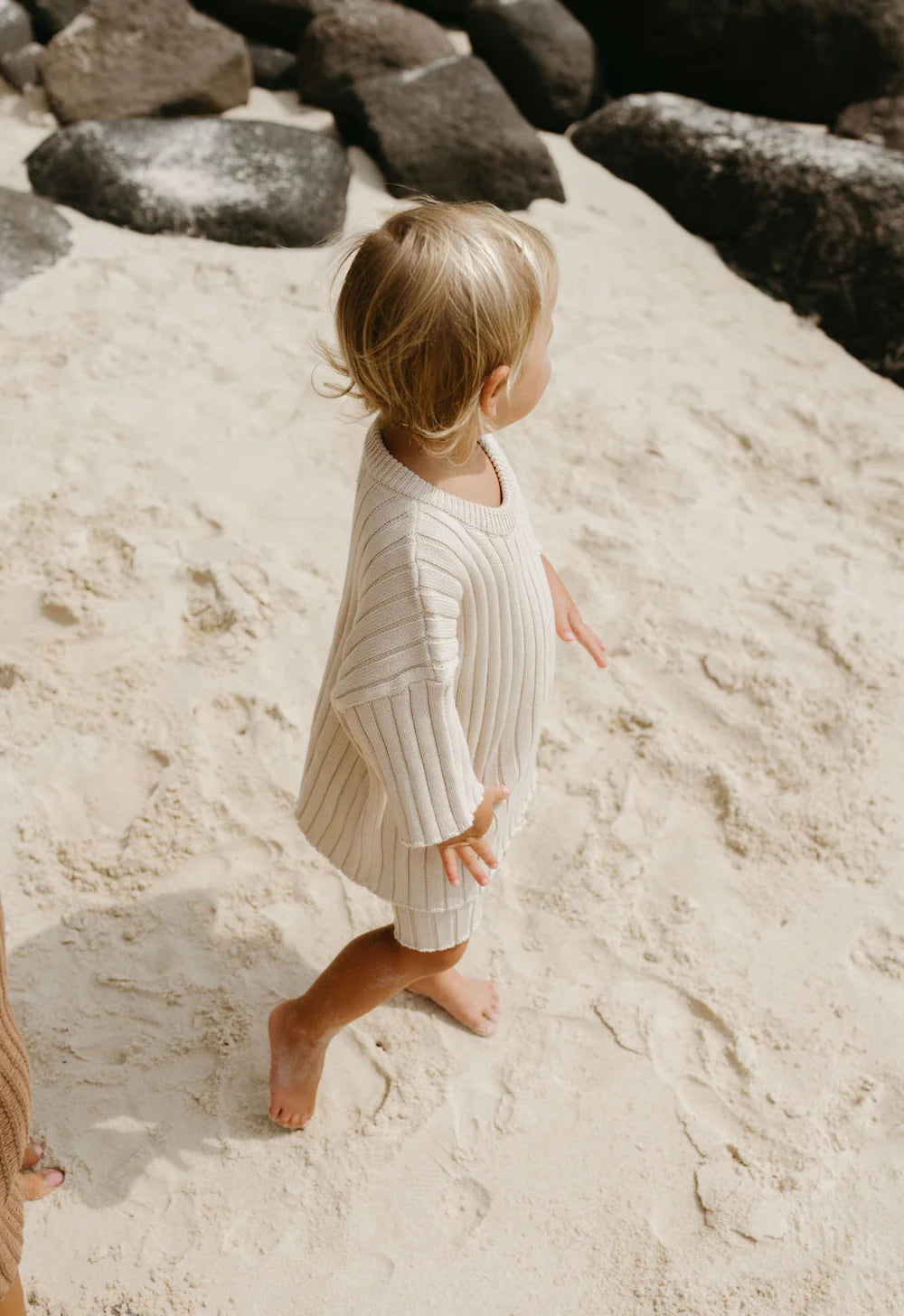 Ribbed Knit Tee in Sand