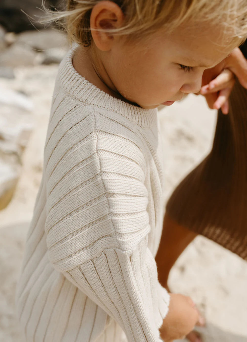 Ribbed Knit Tee in Sand