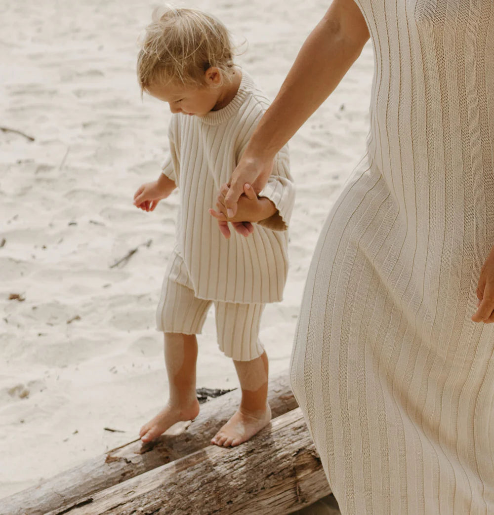 Ribbed Knit Tee in Sand