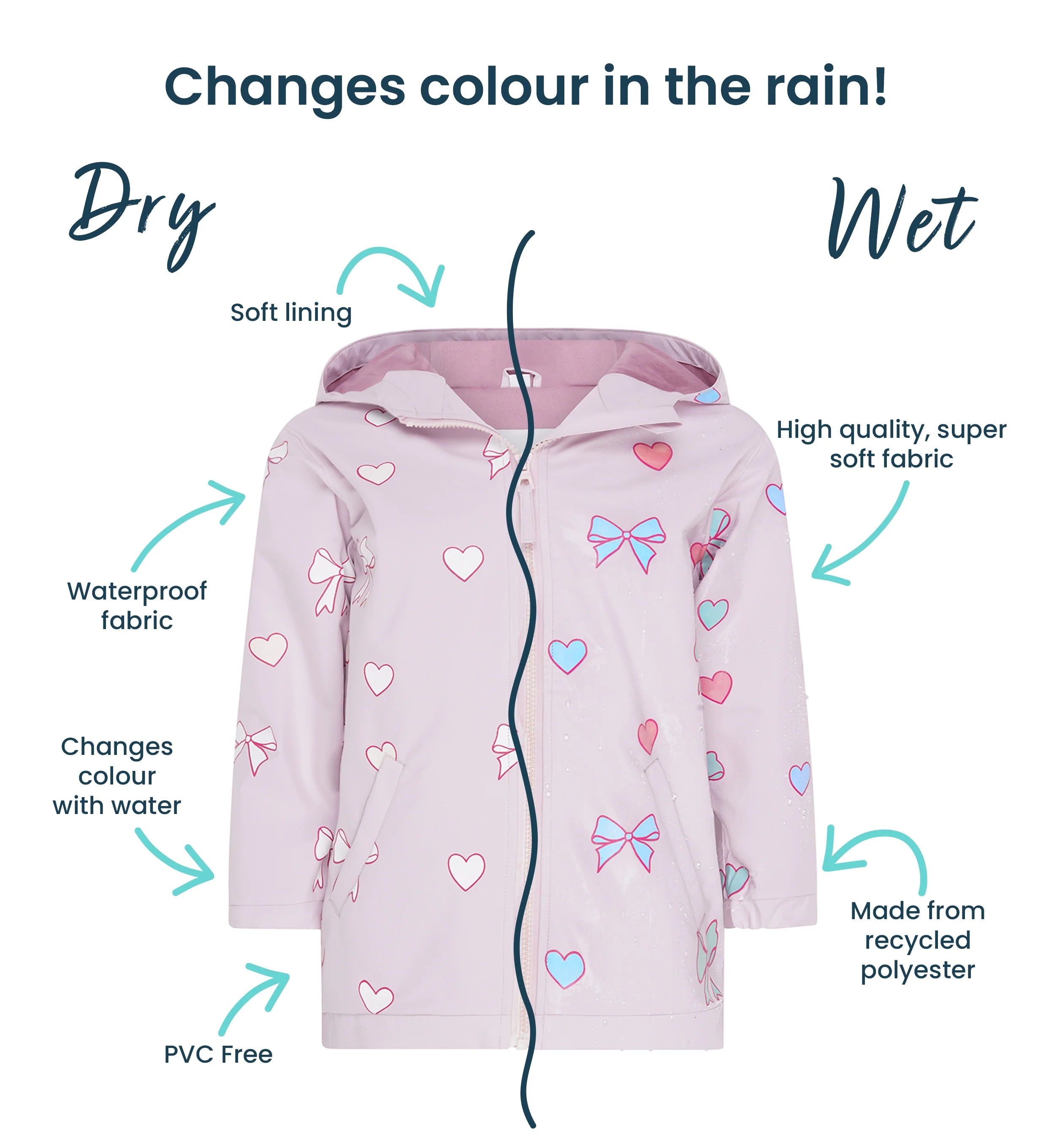 Hearts & Bows Color Changing Raincoat