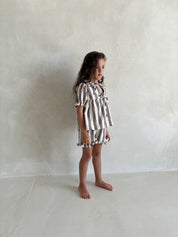 Linen Striped Shorts in Charcoal