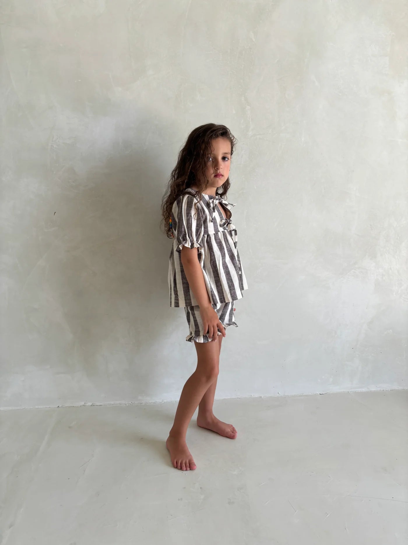Linen Striped Top in Charcoal