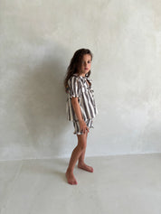 Linen Striped Top in Charcoal