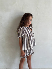 Linen Striped Top in Charcoal