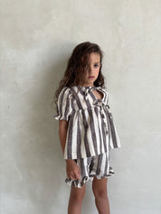 Linen Striped Shorts in Charcoal
