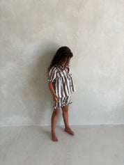 Linen Striped Top in Charcoal