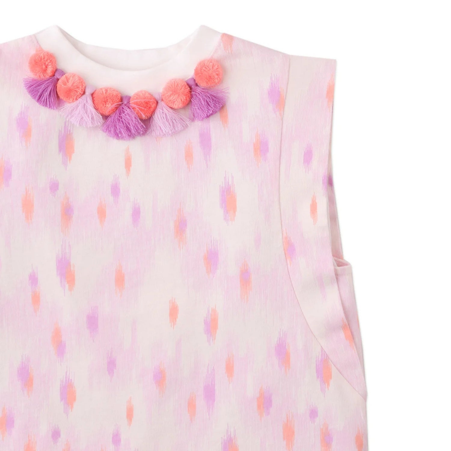 Katya Printed Top with Pom-Pom & Tassels