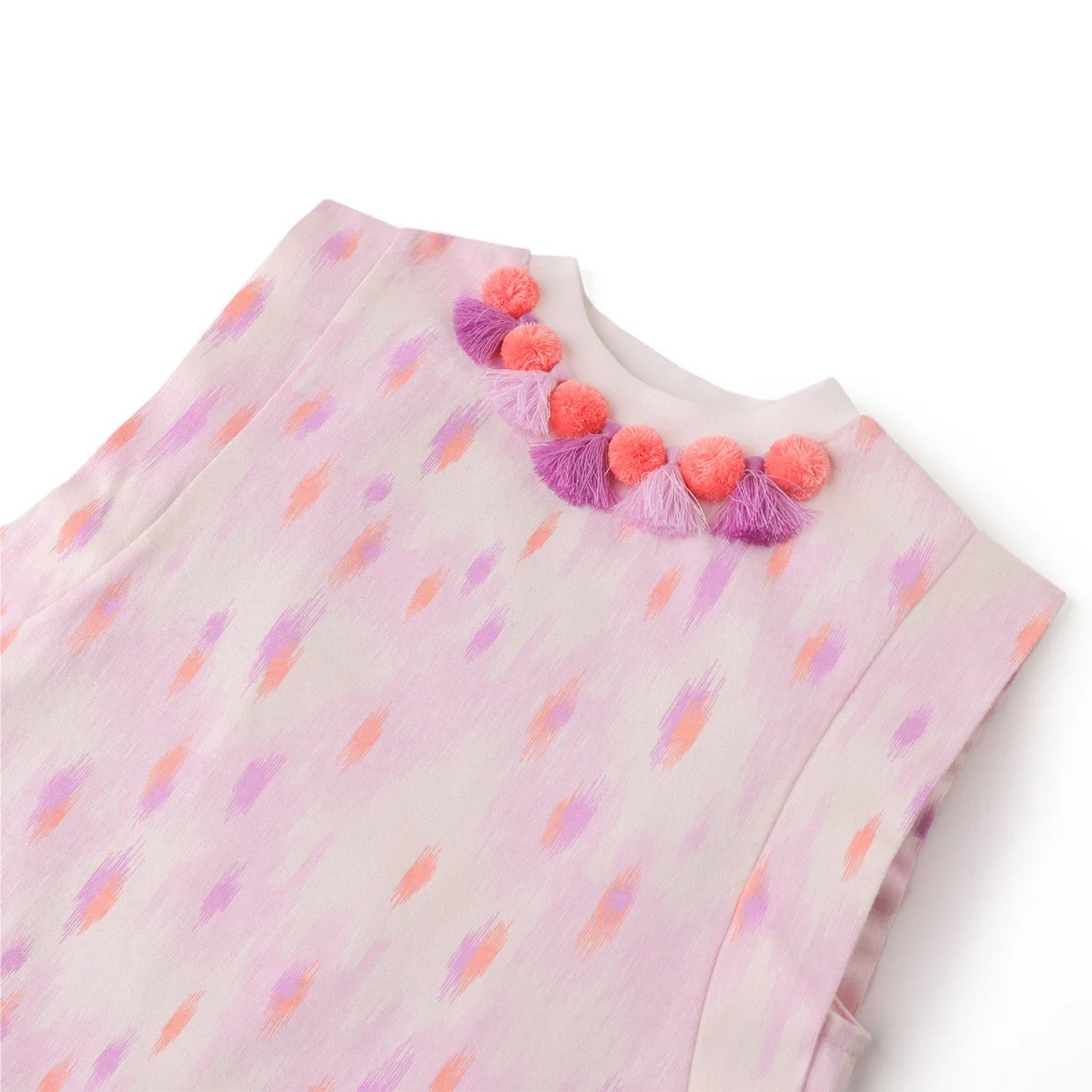 Katya Printed Top with Pom-Pom & Tassels