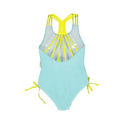One-Piece Swimsuit – Aqua Waves/Yellow