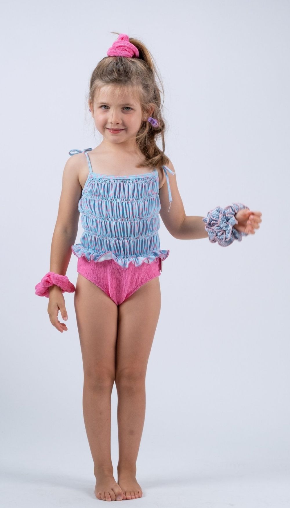 One-Piece Swimsuit – Pink Dots & Waves