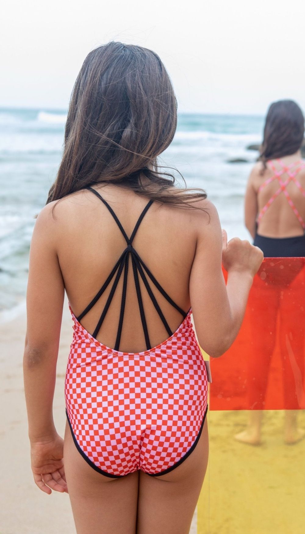 One-Piece Swimsuit – Red/Pink Squares