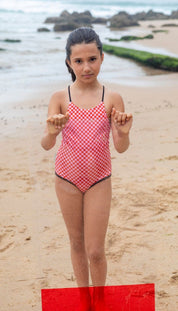 One-Piece Swimsuit – Red/Pink Squares