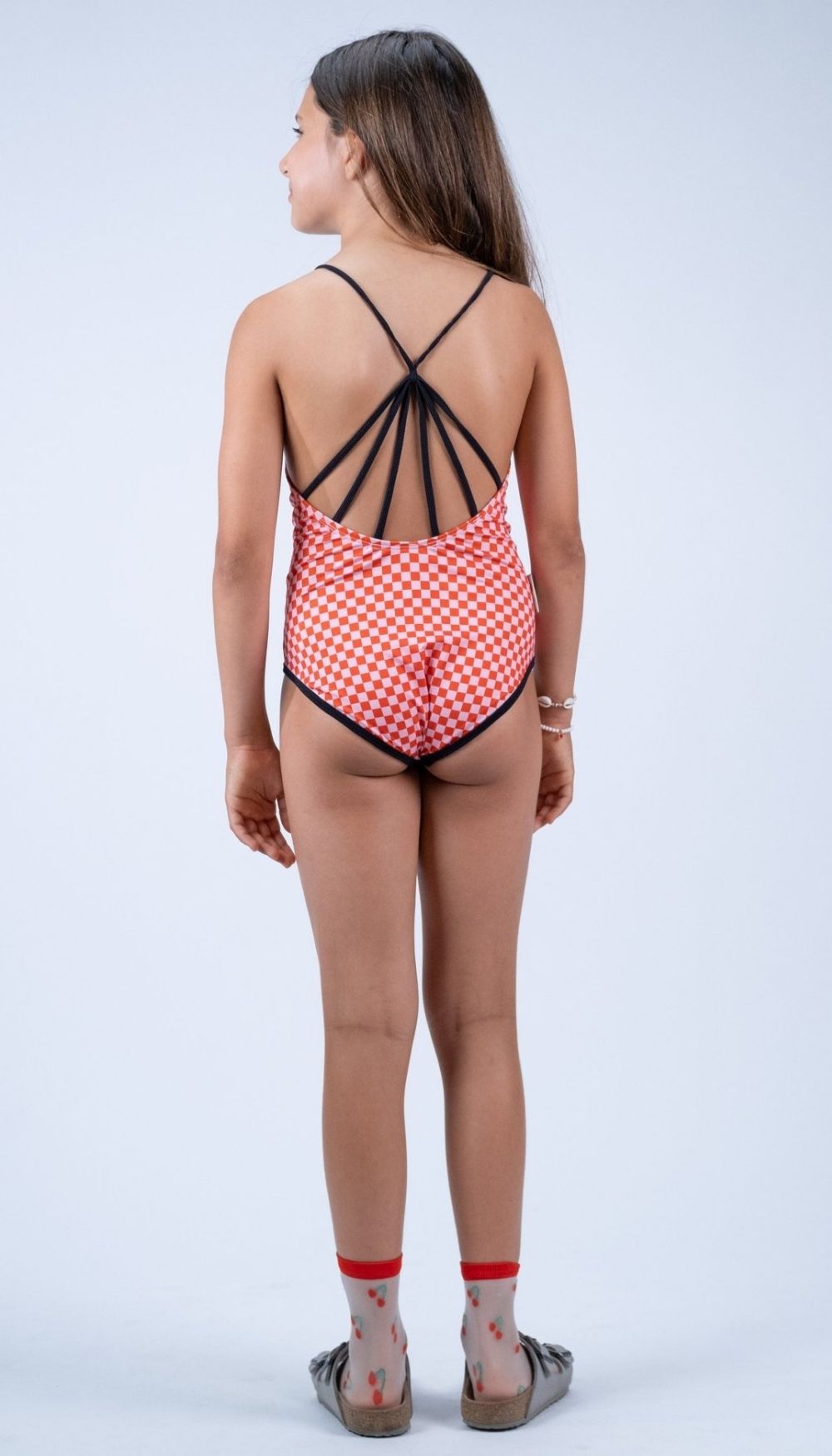One-Piece Swimsuit – Red/Pink Squares