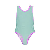 One-Piece Swimsuit – Water Stripes/Magenta & Lilac