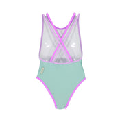 One-Piece Swimsuit – Water Stripes/Magenta & Lilac
