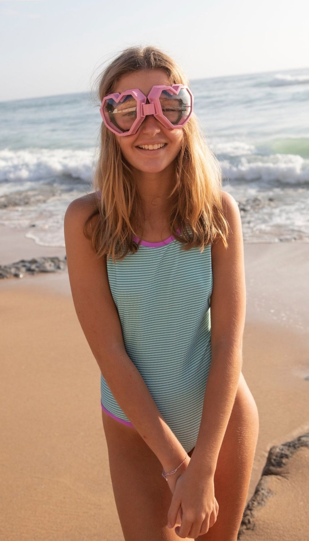 One-Piece Swimsuit – Water Stripes/Magenta & Lilac