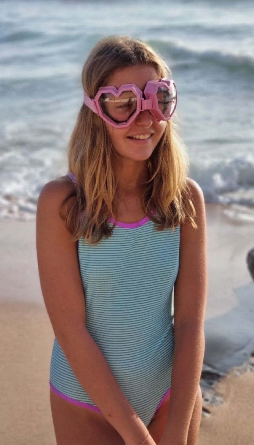 One-Piece Swimsuit – Water Stripes/Magenta & Lilac