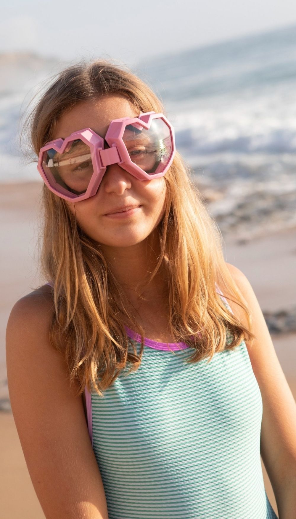 One-Piece Swimsuit – Water Stripes/Magenta & Lilac