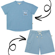 Oversized Pocket Tee & Cargo Shorts Set – Country Blue
