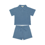 Oversized Polo & Muslin Bermuda Set – Indigo